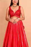 Cherry Red Art Silk Embroidered Flared Style Lehenga