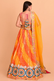 Foil Printed Orange Kota Doria Flared Style Lehenga