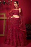 Embroidered Net Wine Maroon Panelled Style Lehenga 
