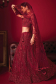 Embroidered Net Wine Maroon Panelled Style Lehenga 