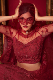 Embroidered Net Wine Maroon Panelled Style Lehenga 