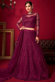 Embroidered Net Plum Purple Panelled Style Lehenga 