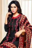 Black Cotton and Jacquard Embroidered Churidar Suit