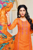 Gorgeous Cotton And Jacquard Churidar Suit In Orange Color