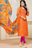 Gorgeous Cotton And Jacquard Churidar Suit In Orange Color