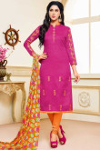 Luxurious Magenta Pink Cotton and Jacquard Churidar Suit With Hand Work