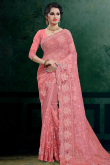 Dusty Pink Net Resham Embroidered Light Weight Saree 