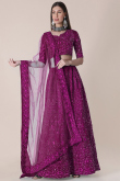 Embroidered Taffeta Silk Magenta Pink Lehenga