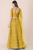 Trombone Yellow Taffeta Silk Embroidered Lehenga