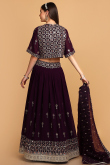 Georgette Dark Purple Thread Embroidered Lehenga for Wedding & Party
