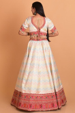 Brocade Multi Color Weaved Panelled Style Lehenga 