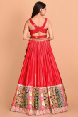 Cherry Red Art Silk Embroidered Flared Style Lehenga