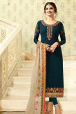 Peacock Green Georgette Embroidered Churidar suit
