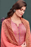 Resham Embroidered Crepe Rouge Pink Churidar Suit