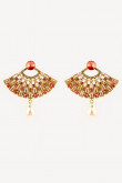 Traditional Indian Orange and Gold earrings with Pearl hanging 