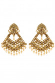 Triangular shaped Indian earrings with Crystals and Pearls embellishment
