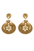 Indian ethnic Pear Shaped dark golden earring with crystal fitted in floral Theme 