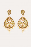 Semi-Rounded Earrings With Dense Floral Work