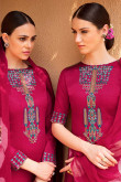 Cherry Red Cotton Embroidered Patiala Suits