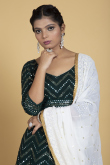 Georgette Lehenga with Sequins Work in Dark Green for Wedding 