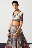 A Line Printed Chinnon Lehenga In Off White