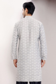 Light Grey Viscose Embroidered Straight Cut Men's Kurta