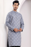 Dusty Blue Viscose Embroidered Straight Cut Men's Kurta
