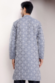 Dusty Blue Viscose Embroidered Straight Cut Men's Kurta