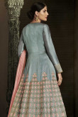 Lovely Grey Silk Anarkali Suit With Resham Work