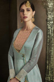 Lovely Grey Silk Anarkali Suit With Resham Work