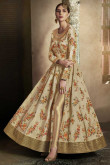 Glorious Silk Anarkali Suit In Beige Color With Resham Embroidered