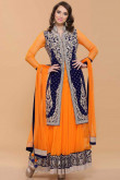 Orange Velvet Jacket Net Anarkali Suit