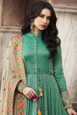 Elegant Slub Satin Anarkali Suit In Green Color With Resham Embroidered