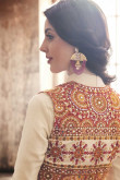 Off White Slub Satin Embroidered Anarkali Suit