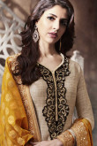 Dazzling Khadi and Silk Patiala Suits In Beige Color with Hand Embroidered