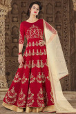 Red Mulberry Silk Embroidered Anarkali Suit