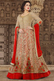 Glorious Golden With Red Premium Net Anarkali Suit