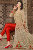 Glorious Golden With Red Premium Net Anarkali Suit
