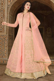 Attractive Pink Premium Net Anarkali Suit With Resham Work