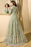 Dazzling Georgette Anarkali Suit In Tea Green Color With Resham Embroidered