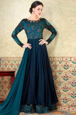 Navy Blue And Teal Blue Cotton And Satin Anarkali Suit