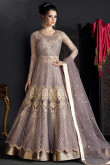 Lovely Cool Grey Net Anarkali Suit With Resham Work