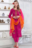 Pink Cotton Embroidered Churidar Suit