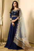 Resham Embroidered Silk Light Navy Blue Anarkali Suit
