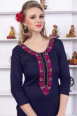 Blue Cotton Embroidered Churidar Suit