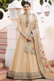 Almond Color Silk Embroidered Anarkali Suit