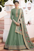 Lovely Silk Anarkali Suit In Tea Green Color