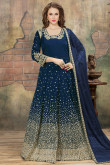 Blue Silk Anarkali Suit With Stone Work