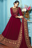 Anarkali Suit In Jam Red Color With Resham Embroidered