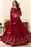 Attractive Georgette Anarkali Suit In Turkey Red Color With Resham Embroidered